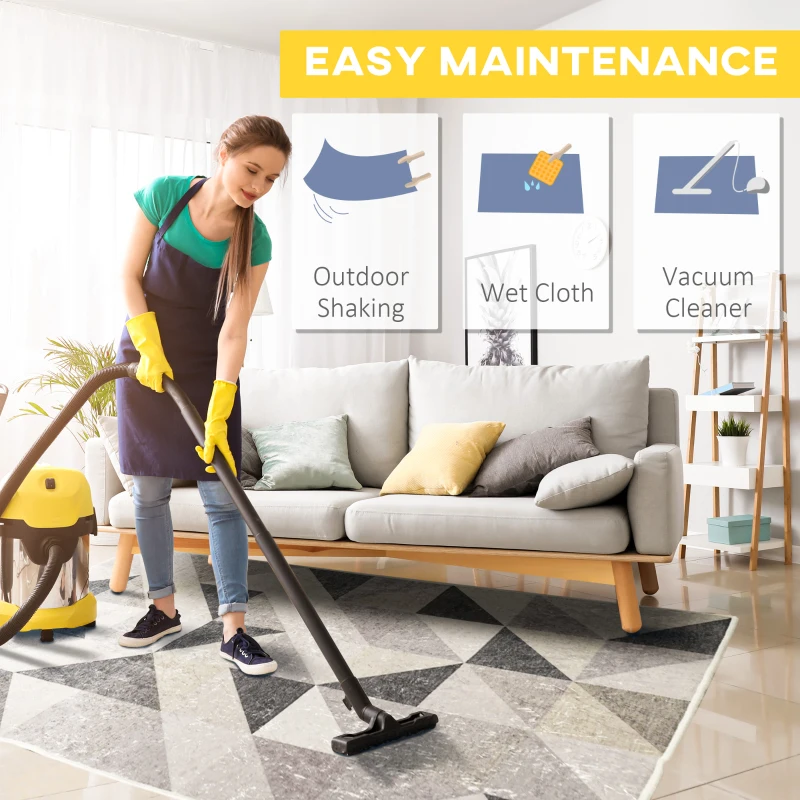 HOMCOM Covor gri modern, covoare geometrice covor mare pentru sufragerie, dormitor, sufragerie, 140x200 cm