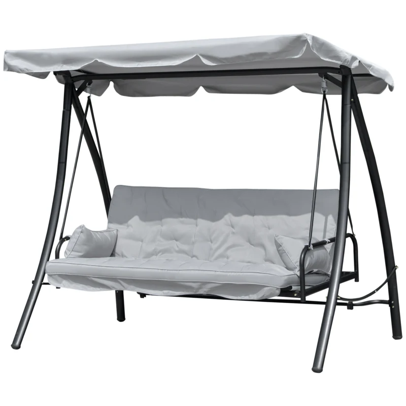 Balansoar de Gradina Outsunny 3 Locuri cu Acoperis Rabatabil Convertibil Pat Poliester Crem 209 cm x 114 cm x 170 cm