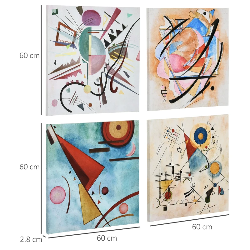 HOMCOM 4 piese arta de perete din panza abstracta pictata manual, tablouri de perete pentru sufragerie dormitor, 60 x 60 cm x 4