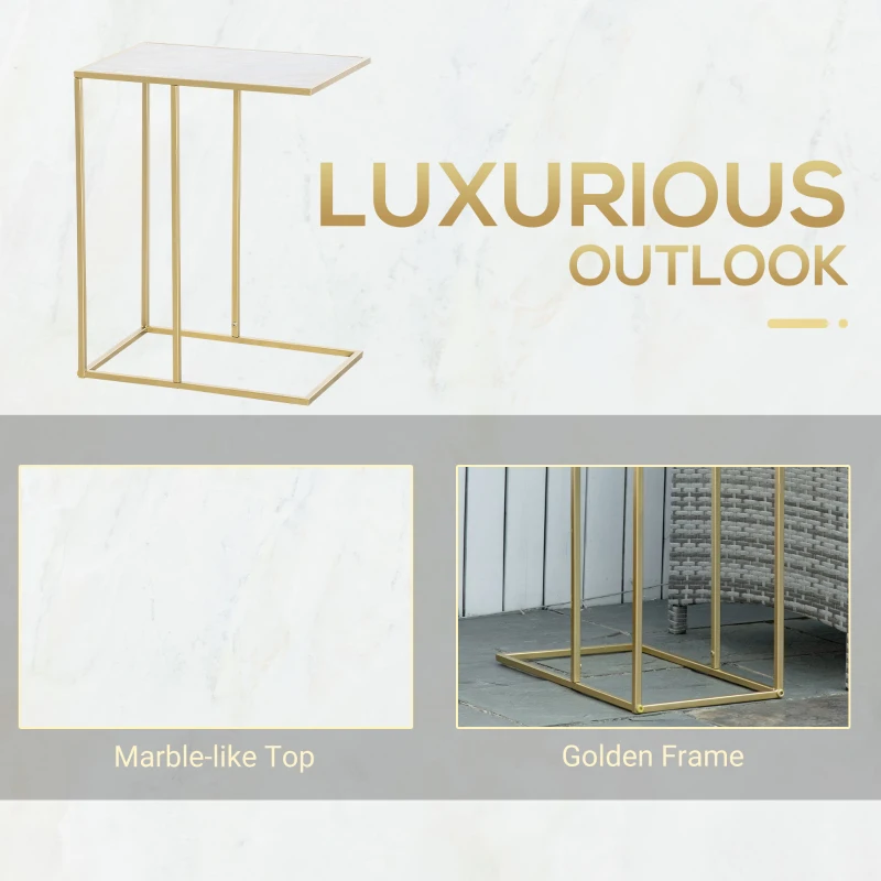 Outsunny Masuta Laterala Terasa – Blat Tip Marmura pentru Exterior