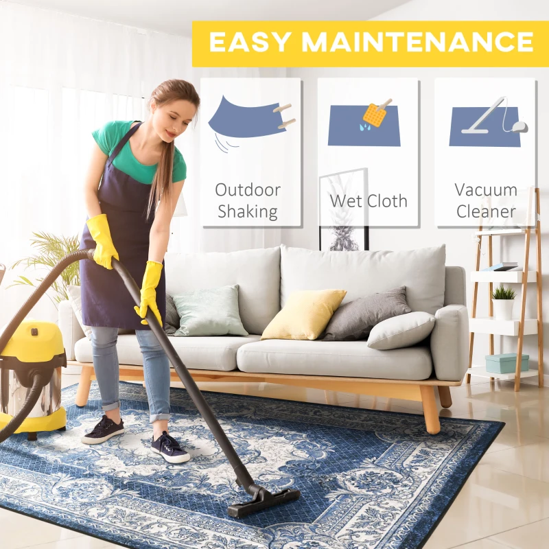 HOMCOM Covor Albastru Persan, Covoare Moderne Covor Mare pentru Living, Dormitor, Sufragerie, 140x200 cm