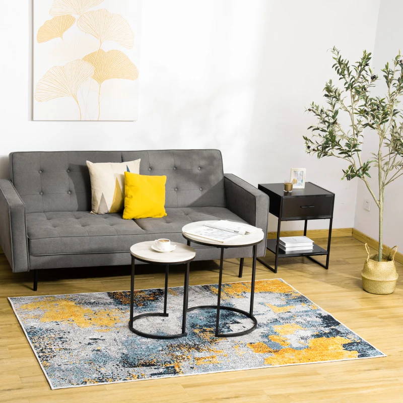 HOMCOM Covor Modern, Zona de redare abstracta Covor Galben Mare pentru Sufragerie, Dormitor, Sufragerie, 140x200 cm