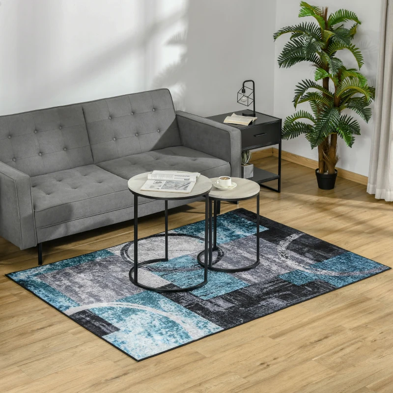 HOMCOM Covor Geometric Albastru, Covoare Moderne Covor Mare pentru Living, Dormitor, Sufragerie, 140x200 cm