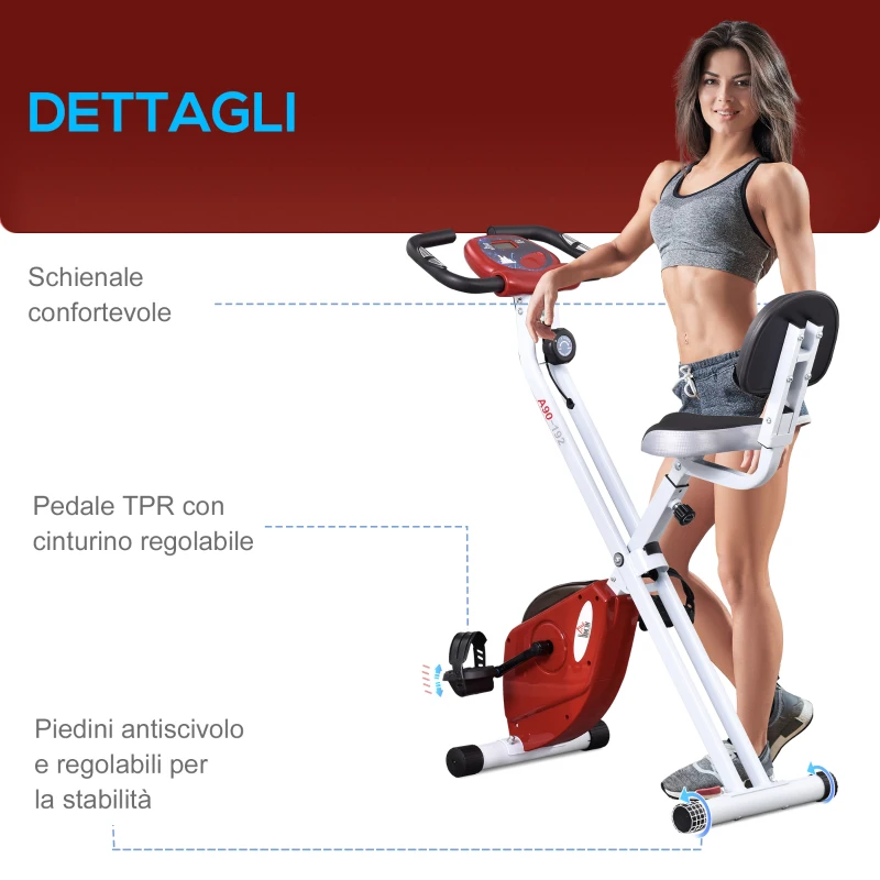 Bicicletă Pliabilă Soozier cu 5 Pozitii Reglabile si 8 Nivele de Rezistenta Magnetica, Structura in X, 43x97x109cm, Roşu(m-8)