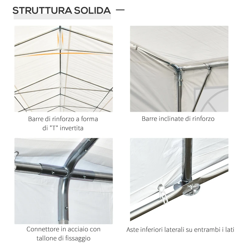 Outsunny Cort cu Pereti Detasabili si Intrare cu Fermoar, din Otel si PE, 1200x600x320cm, Alb