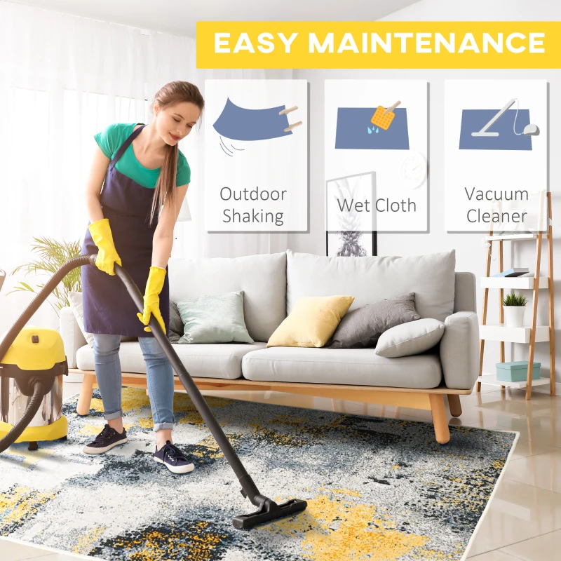 HOMCOM Covor Modern, Zona de redare abstracta Covor Galben Mare pentru Sufragerie, Dormitor, Sufragerie, 140x200 cm