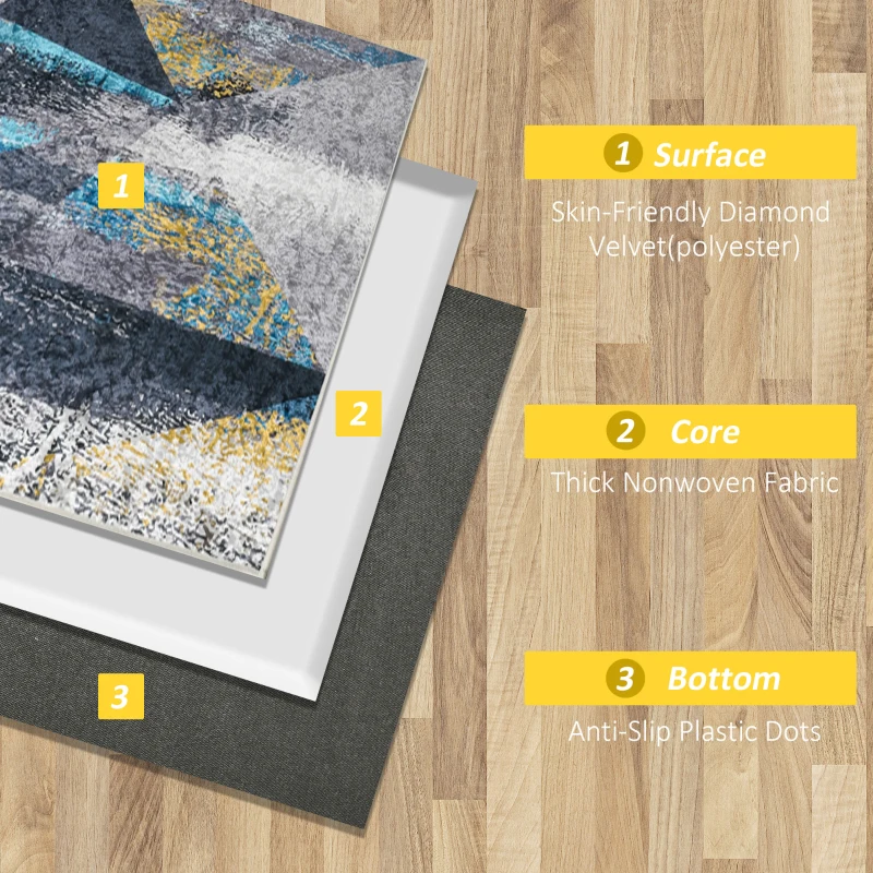 HOMCOM Covor modern albastru gri, covoare geometrice covor mare pentru sufragerie, dormitor, sufragerie, 140x200 cm