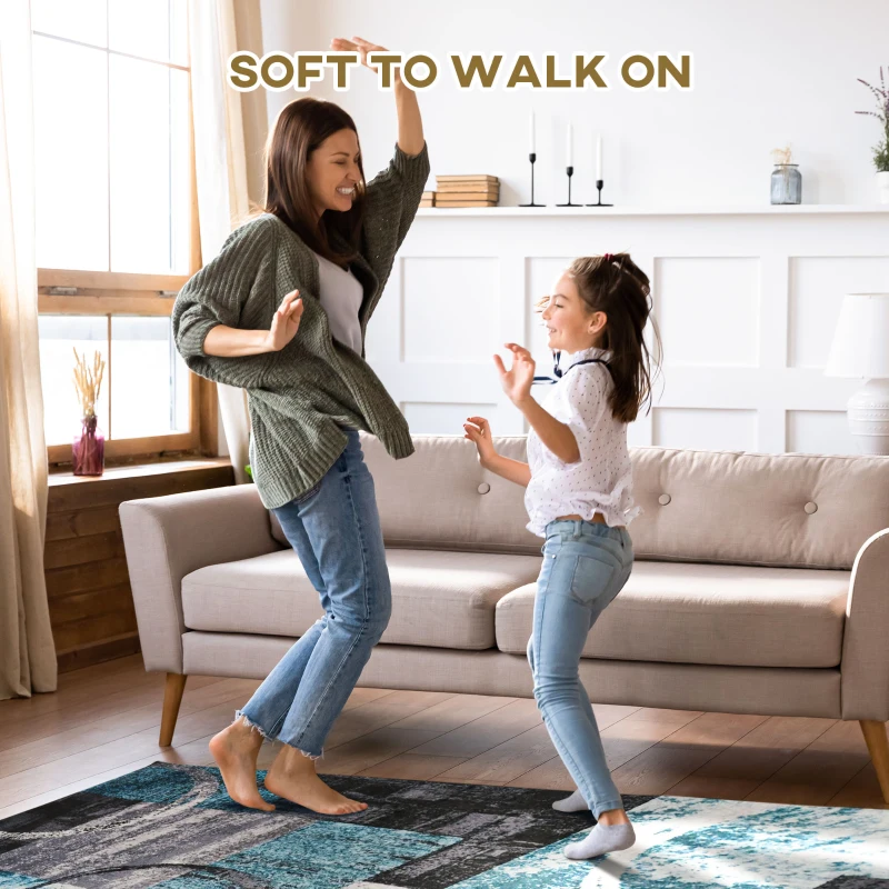 HOMCOM Covor Geometric Albastru, Covoare Moderne Covor Mare pentru Living, Dormitor, Sufragerie, 140x200 cm