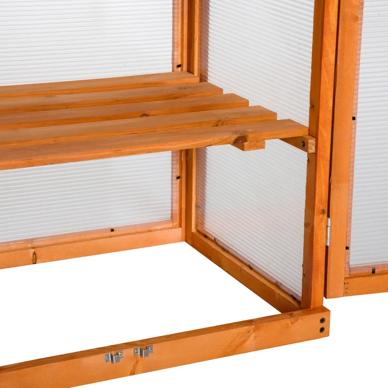 Outsunny Mini Sera de Gradina cu 3 Etajere din Lemn de Brad si Policarbonat, Deschidere Laterala si Frontala, 58x44x78cm, Portocaliu