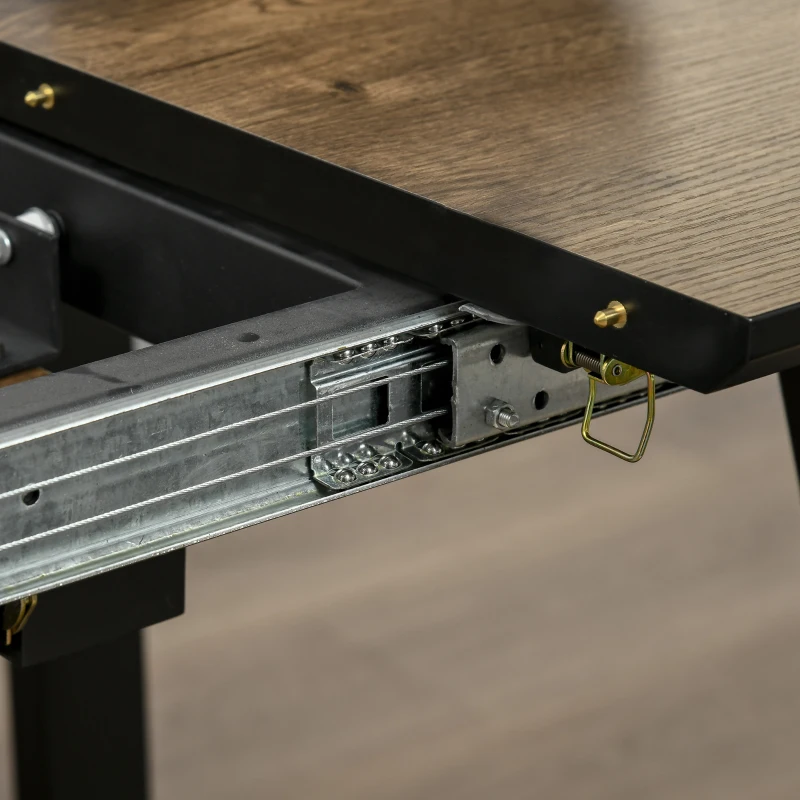 HOMCOM Masa de sufragerie extensibila Blat dreptunghiular cu efect de lemn pentru 4-6 persoane cu cadru metalic si frunze ascunse pentru bucatarie, sufragerie, living