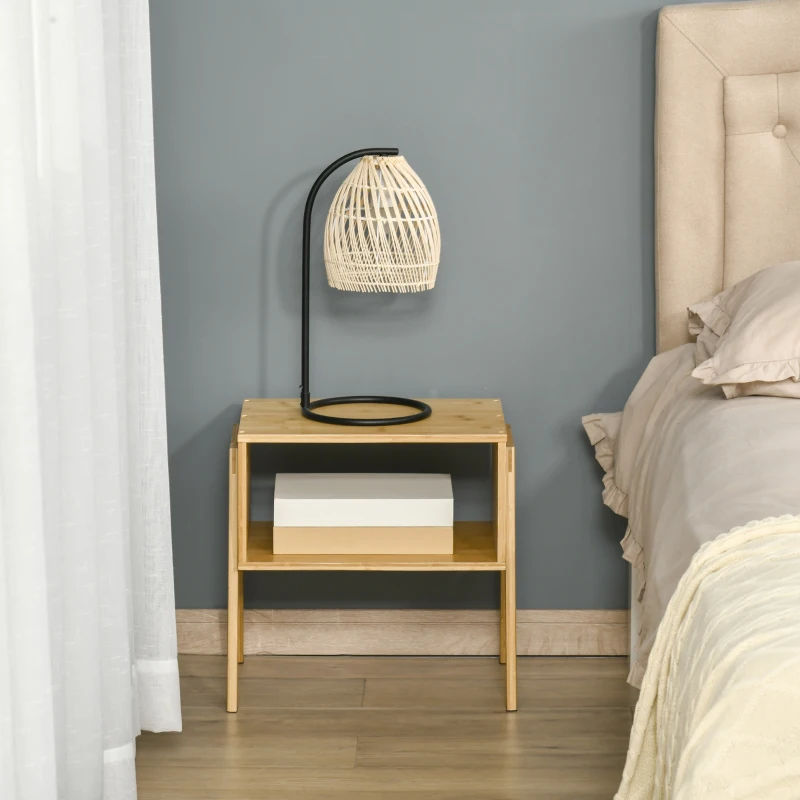 HOMCOM Noptiera Multifunctionala Masuta pentru Canapea din Bambus Natural, Design Deschis, 43x32.5x42cm, Culoare Natur(m-2)