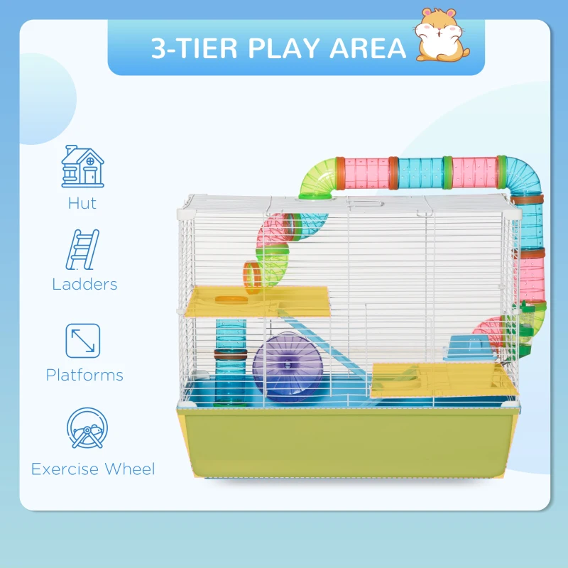 PawHut Cusca Mare pentru Hamsteri – 3 Niveluri & Roata
