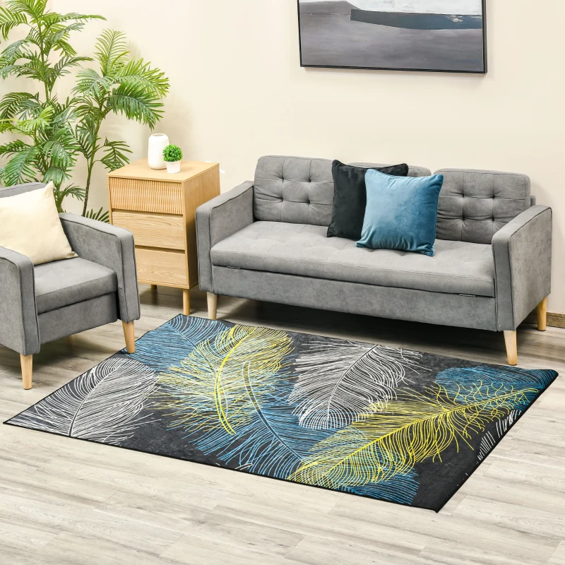 Covor modern HOMCOM, covoare cu pene abstracte Covor mare pentru sufragerie, dormitor, sufragerie, 140x200 cm