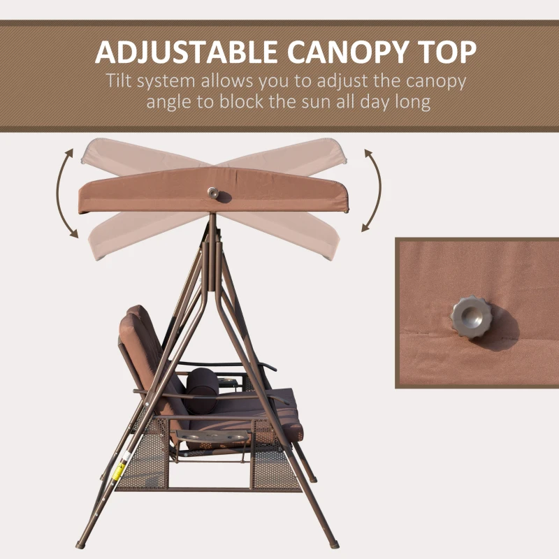 Outsunny Leagan 2 Persoane – Acoperis Reglabil, Perne & Tava Exterior