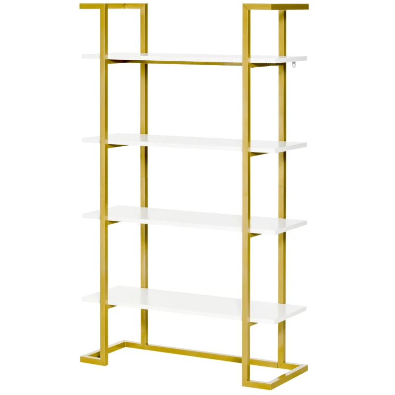 Homcom Raft 4 Niveluri – Lemn & Otel Auriu, Elegant si Multifunctional