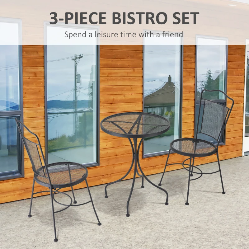 Set Bistro Outsunny din 3 Piese, Set Pliabil de Terasa in Aer Liber cu Scaune Metalice si Masa Rotunda pentru Curte