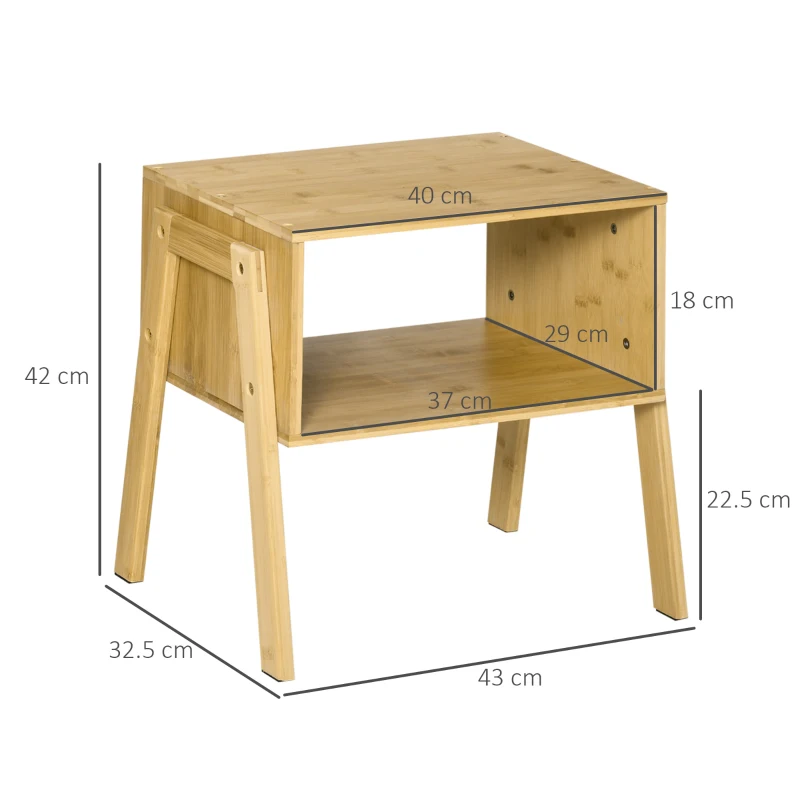 HOMCOM Noptiera Multifunctionala Masuta pentru Canapea din Bambus Natural, Design Deschis, 43x32.5x42cm, Culoare Natur(m-3)
