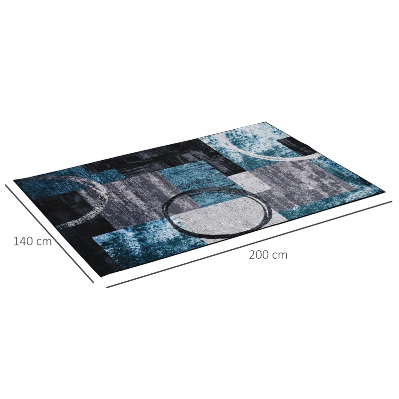 HOMCOM Covor Geometric Albastru, Covoare Moderne Covor Mare pentru Living, Dormitor, Sufragerie, 140x200 cm