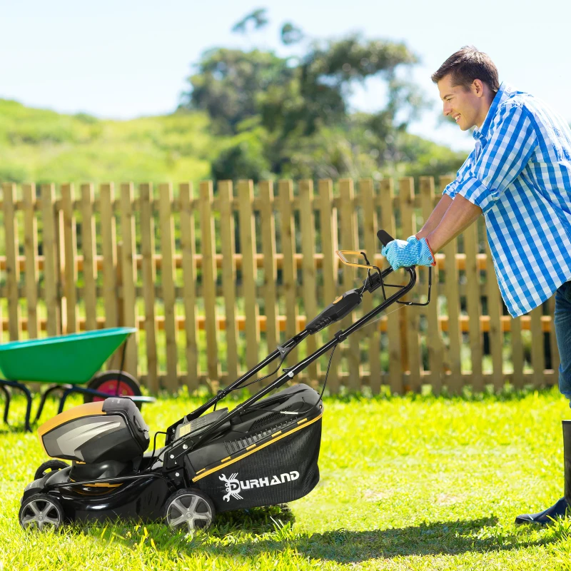 Cositoare autopropulsata DURHAND, cositoare fara fir cu 6 inaltimi de taiere reglabile, latime de taiere 42cm, caseta pentru iarba 45L, baterie 2.5Ah si incarcator incluse
