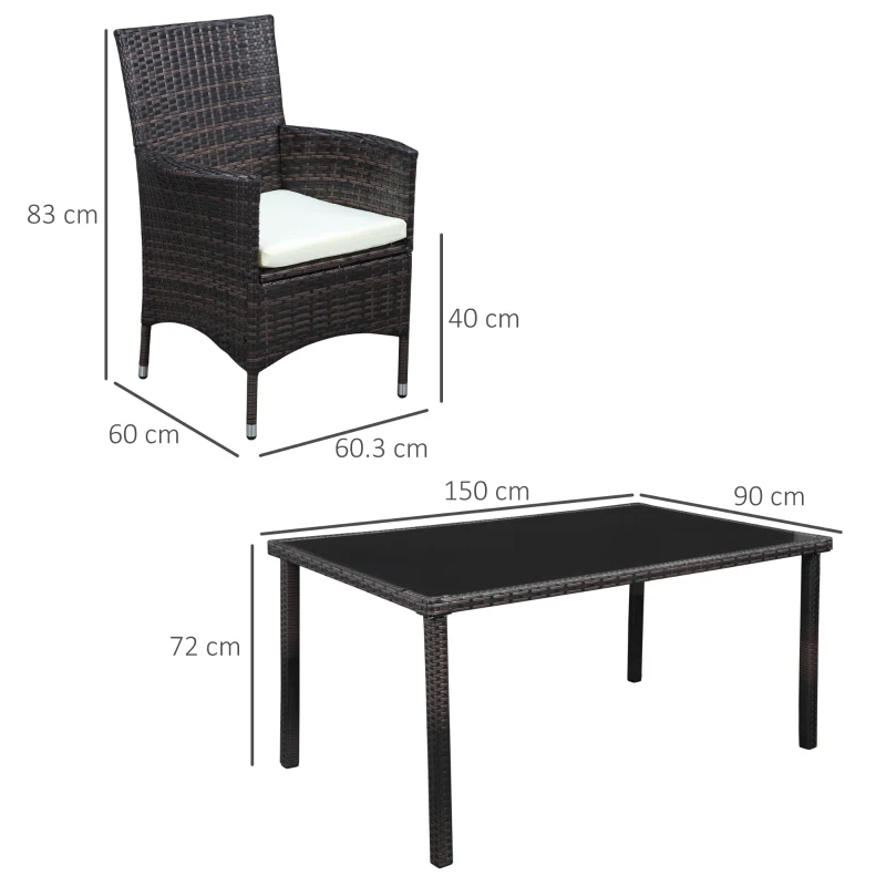 Outsunny Set masa si scaune 5 piese din rattan PE pentru exterior, cotiere din rachita, pentru terasa