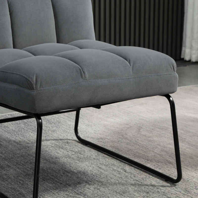 Fotoliu Relax cu Suport pentru picioare HOMCOM pentru Interior, Set 2 Piese din Tesatura cu Efect de Catifea, Spuma de Cauciuc si Metal, Gri