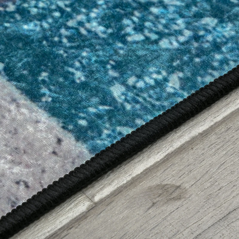 HOMCOM Covor Geometric Albastru, Covoare Moderne Covor Mare pentru Living, Dormitor, Sufragerie, 140x200 cm