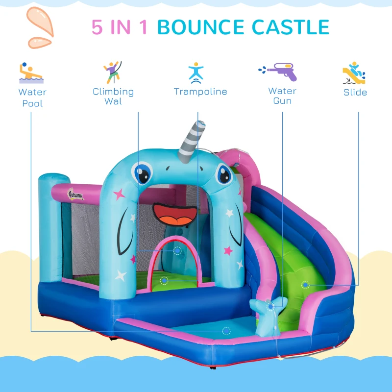 Outsunny Castel gonflabil pentru copii 3-8 ani, 5 in 1, 3.3x2.8x2 m