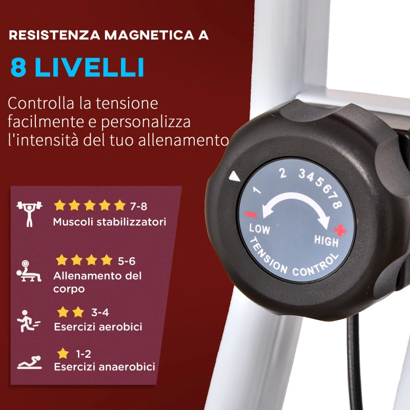 Bicicletă Pliabilă Soozier cu 5 Pozitii Reglabile si 8 Nivele de Rezistenta Magnetica, Structura in X, 43x97x109cm, Roşu(m-5)
