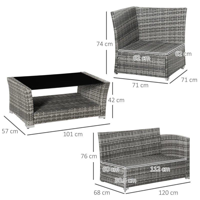 Set de Canapele din Ratan PE pentru Terasa cu 4 Piese de la Outsunny, Canapele pentru Exterior Rezistente la Intemperii