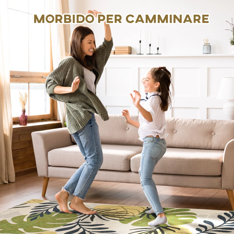 HOMCOM Covor verde modern, covoare cu frunze Covor mare pentru sufragerie, dormitor, sufragerie, 140x200 cm
