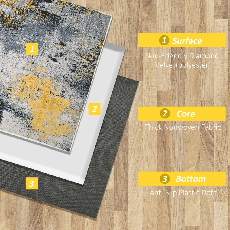 HOMCOM Covor Modern, Zona de redare abstracta Covor Galben Mare pentru Sufragerie, Dormitor, Sufragerie, 140x200 cm