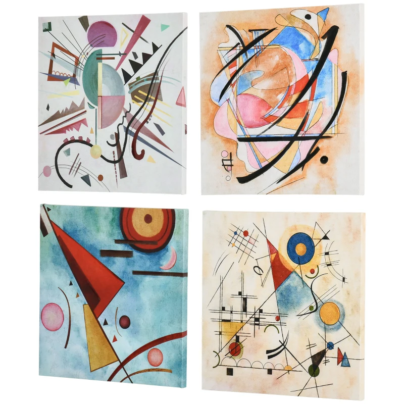 HOMCOM 4 piese arta de perete din panza abstracta pictata manual, tablouri de perete pentru sufragerie dormitor, 60 x 60 cm x 4