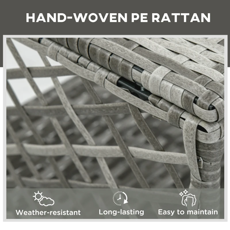 Outsunny Set din Sezlong rattan din PE si masuta de cafea, sezlong de gradina cu spatar reglabil pe 5 niveluri, 2 roti, gri