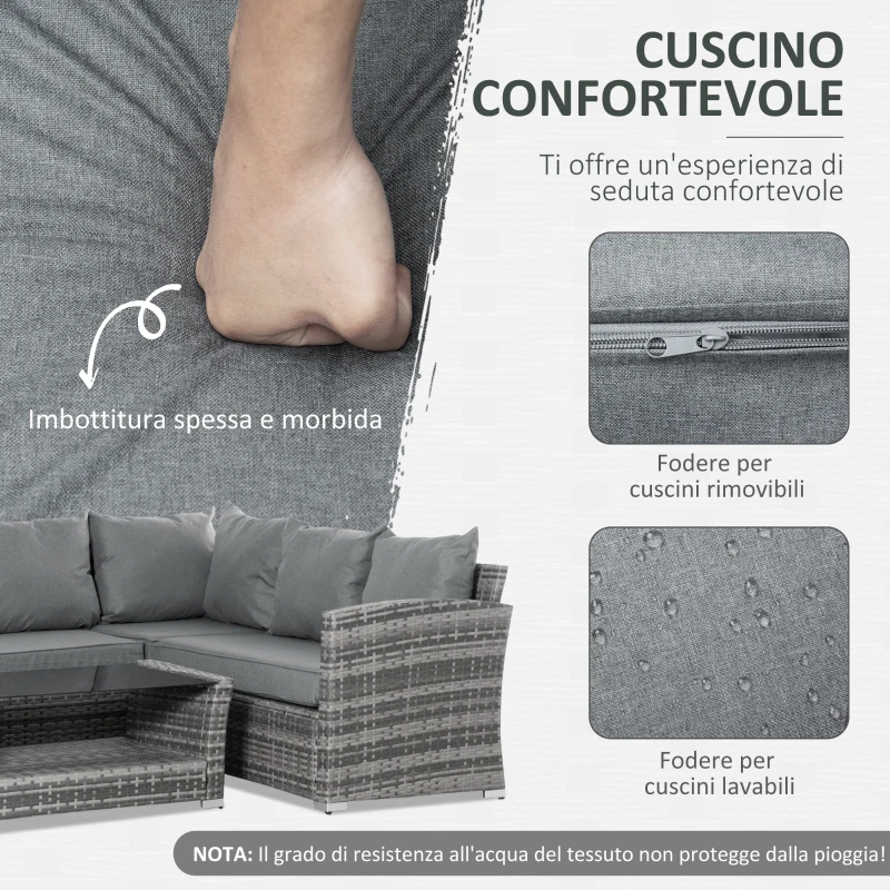 Set de Canapele din Ratan PE pentru Terasa cu 4 Piese de la Outsunny, Canapele pentru Exterior Rezistente la Intemperii