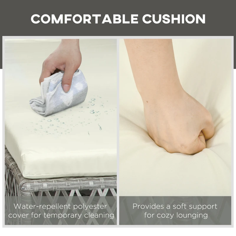 Outsunny Set din Sezlong rattan din PE si masuta de cafea, sezlong de gradina cu spatar reglabil pe 5 niveluri, 2 roti, gri