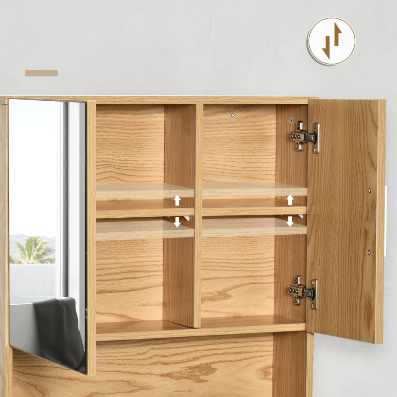 kleankin Armário Casa de Banho com Espelho Móvel Suspenso de Casa de Banho com 2 Portas e 2 Prateleiras Interiores Ajustáveis 54x15,2x55,3cm Natural