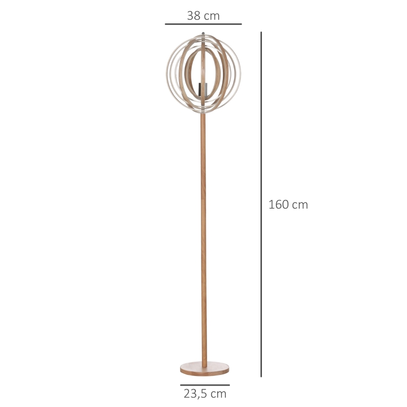 HOMCOM Candeeiro de Pé com Ecrã Giratório de 360° Interruptor de Pé LED E27 Máx. 40W Base de Madeira Candeeiro de Pé para Sala de Estar Dormitório Estúdio 38x38x160cm Natural