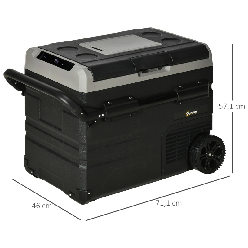 Outsunny Geleira de Compressor Portátil 60L Geleira de Carro CC 12V/24V até -20℃ com Ecrã LED Tátil Alça Retrátil e Rodas 71,1x46x57,1 cm Preto