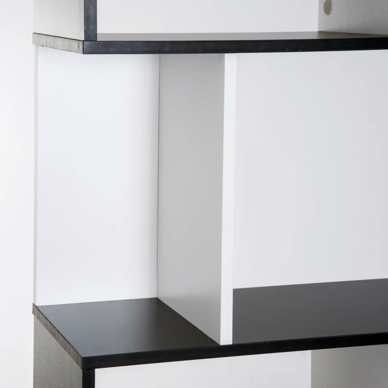 HOMCOM Mobile Libreria in Legno a 5 Ripiani con Divisorio, 60x24x184.5 cm, Bianco e Nero