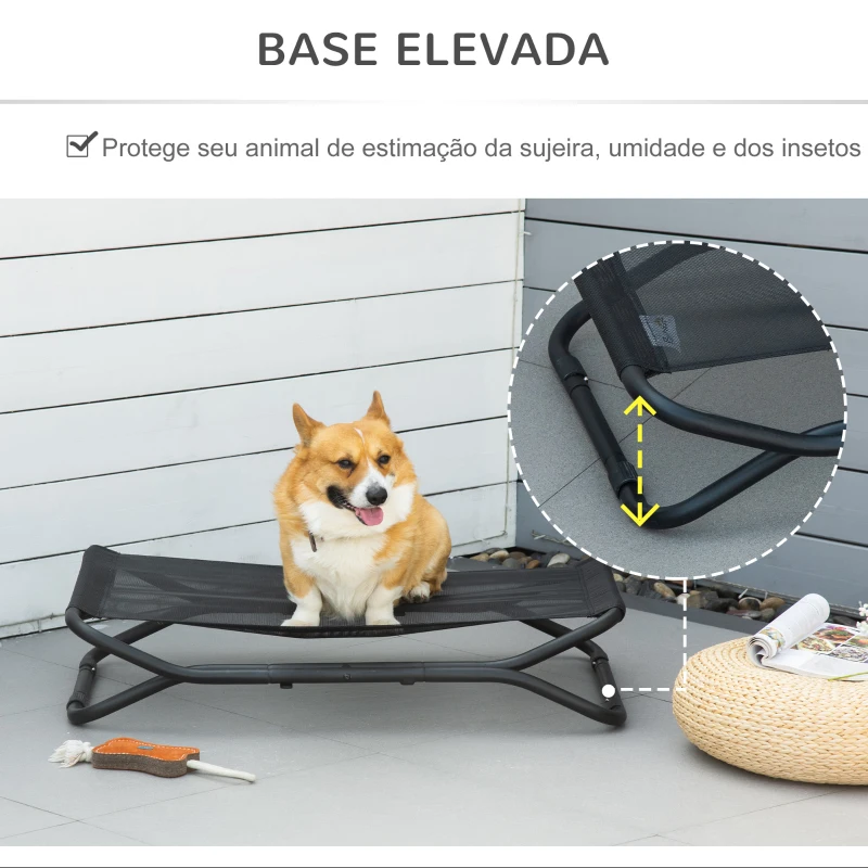 PawHut Cama Elevada para Cães Dobrável Cama para Animais de Estimação Pequenos e Médios com Tecido de Malha Respirável Estrutura de Aço para Interior e Exterior 92x56,5x19,5cm Preto
