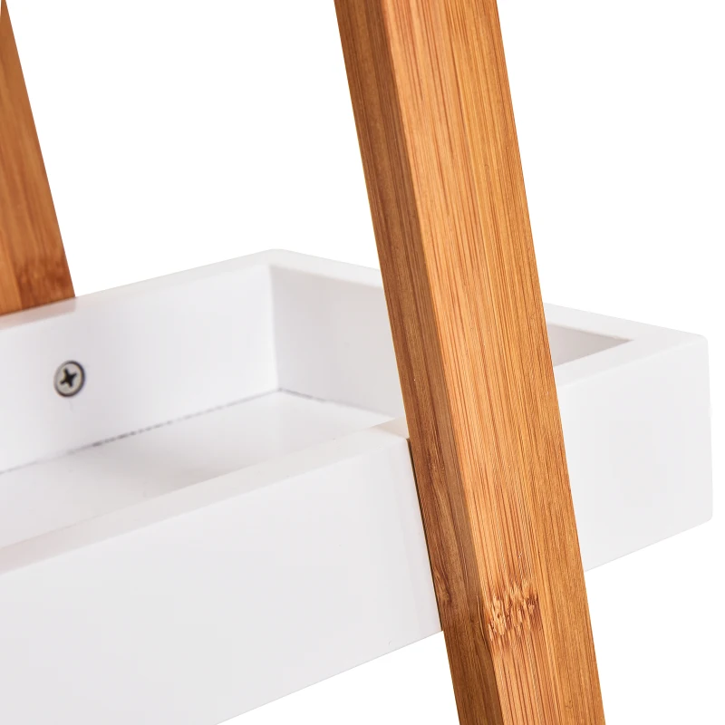 kleankin Estante de Bambú para Casa de Banho com 3 Prateleiras de Armazenamento Móvel Organizador para Cozinha Sala de Estar Lavanderia 30x18x81cm Madeira e Branco