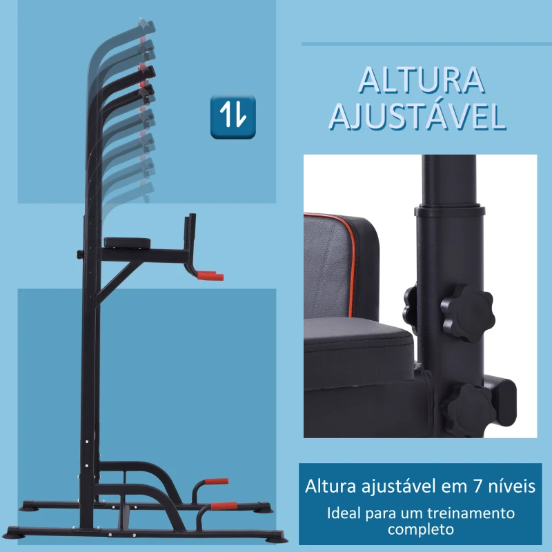 HOMCOM Torre de Exercícios Estação Multifuncional Altura Ajustável com 7 Orifícios para Treinamento Fitness para Casa Academia Escritório Carga Máxima 120kg 123x98x189-239cm Preto e Vermelho