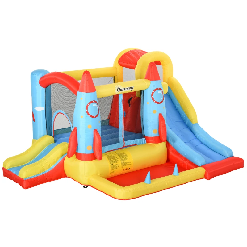 Outsunny Dmuchany park rozrywki, nadmuchiwana strefa zabawy dla 4 maluchów, bezpieczne miejsce do skakania i figli