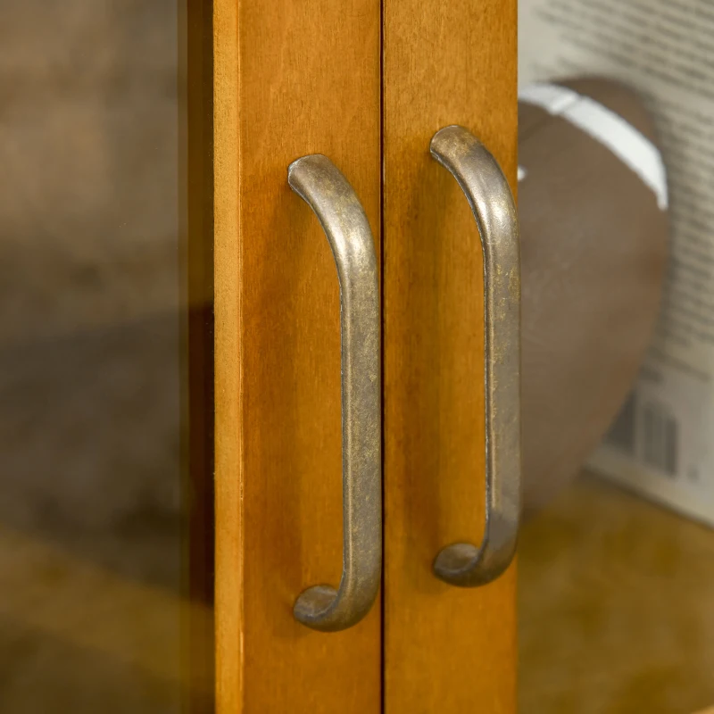 HOMCOM Aparador Auxiliar com 2 Portas de Vidro Armário de Sala de Estar Múltiuso com 2 Prateleiras Interiores Ajustáveis Estilo Rústico para Cozinha Sala de Jantar 66x31,8x86,8 cm Nogueira