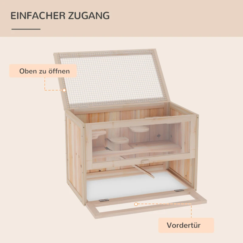 PawHut Houten knaagdierenkooi kooi muizenkooi ratten chinchillakooi klein huisdier 60 x 35 x 42 cm(m-5)