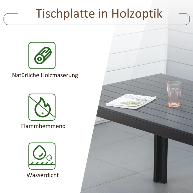 Outsunny Tafel Aluminium WPC eettafel tuintafel tuinmeubel balkon zwart