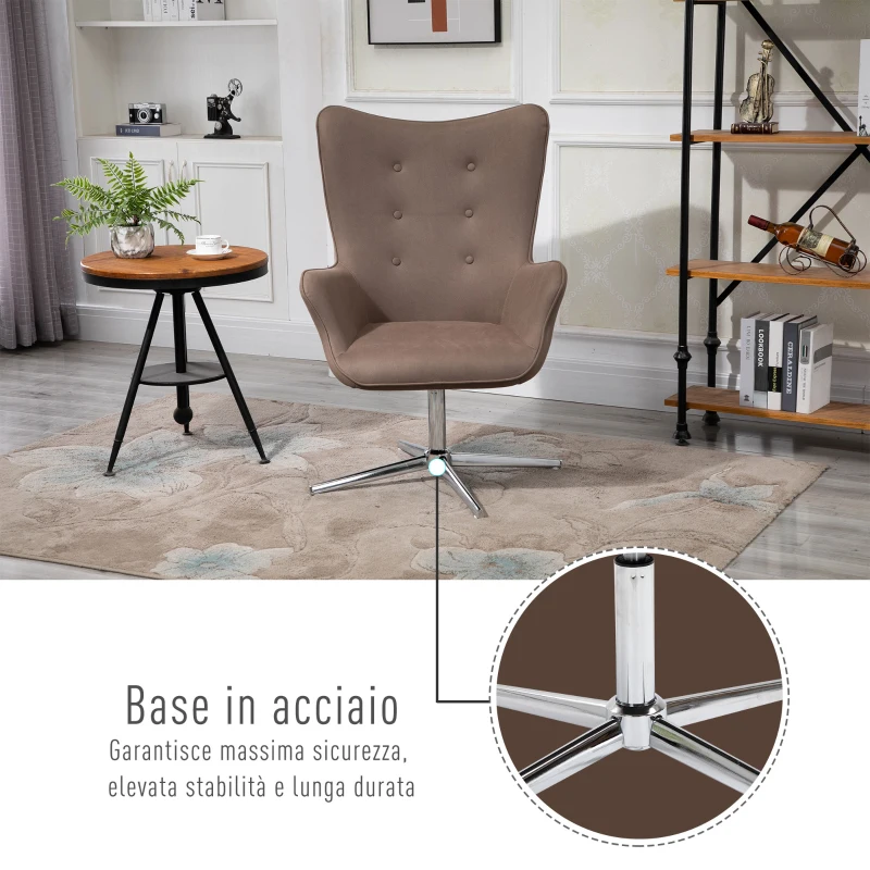 HOMCOM Poltrona Girevole 360° da Ufficio o Studio, Design Vintage con Braccioli e Imbottitura, Scamosciata, 71 x 74 x 106cm