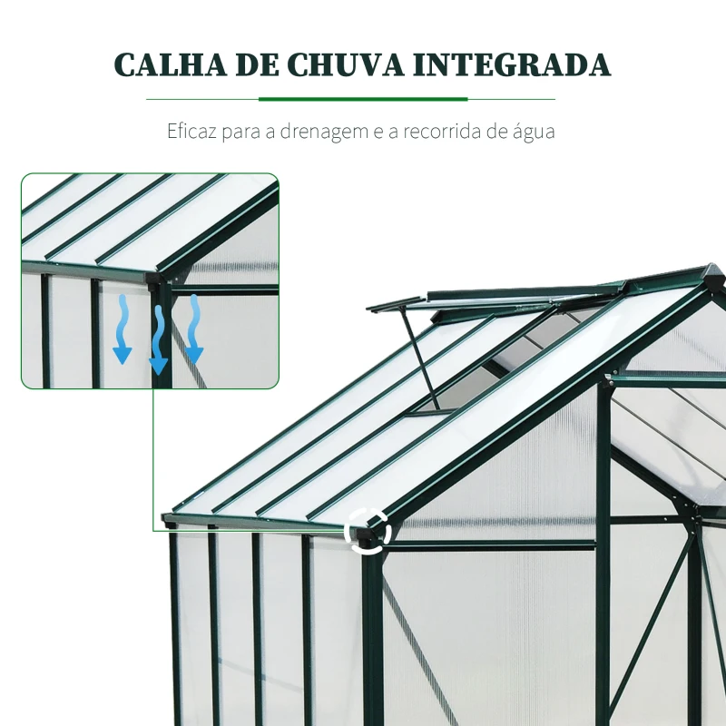 Outsunny Estufa de Jardim 2x2,5m de Policarbonato e Alumínio Estufa com  Clarabóia Proteção UV 30 e Base 4,79 m² para Vasos Cultivos de Plantas e Flores Transparente