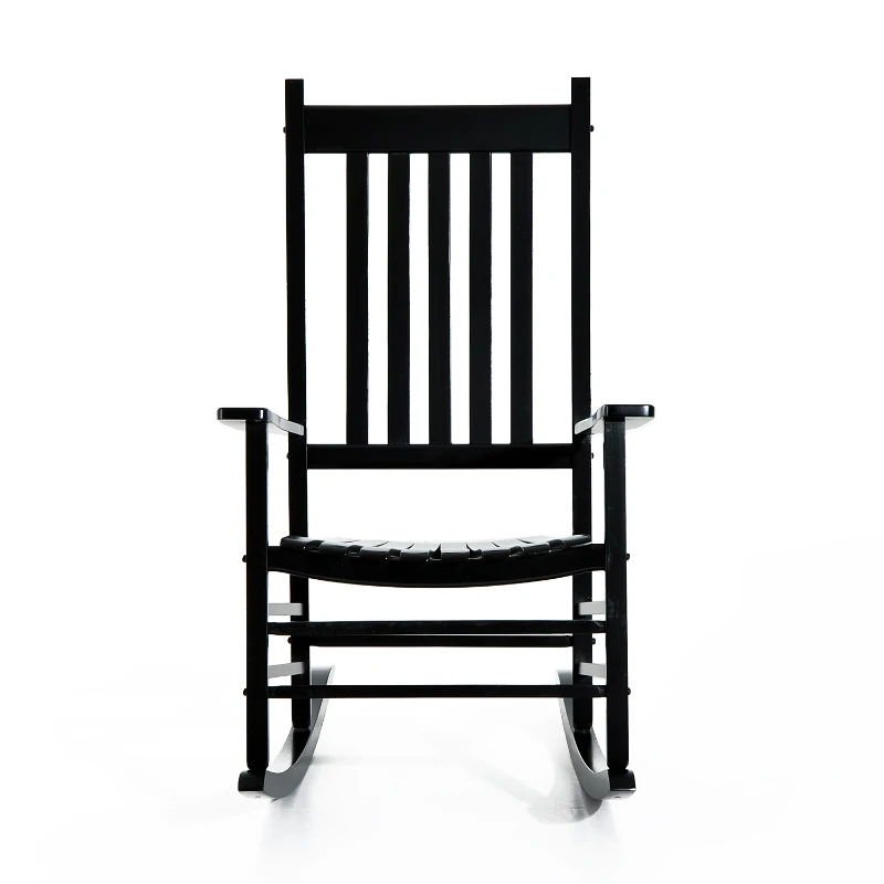 Fotel bujany Outsunny z podłokietnikami, fotel na biegunach, fotel relaksacyjny, krzesło ogrodowe, drewno topolowe czarny 69 x 86 x 115 cm