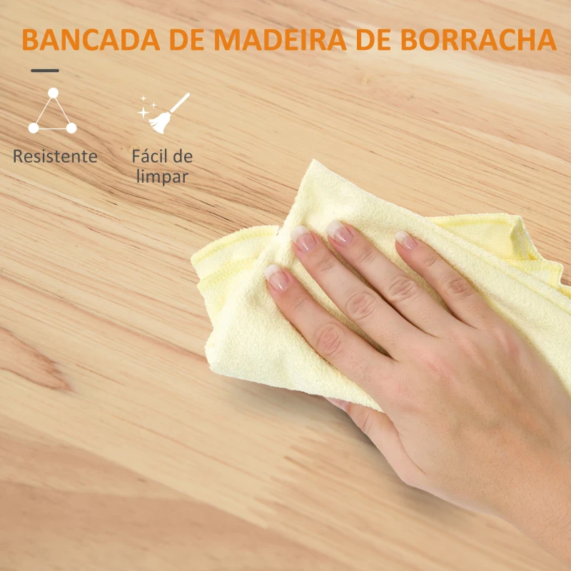HOMCOM Carrinho de Cozinha com Rodas Carrinho de Cozinha com Bancada Rebatível 3 Gavetas 1 Armário com Prateleira Interior Ajustável e Suporte para Temperos 128,8x75,5x92,5cm Branco e Natural